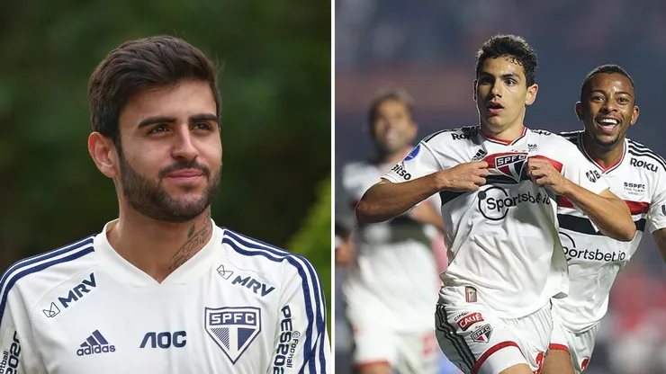 Liziero e Moreira, jogadores do São Paulo. Foto 1: Marcello Zambrana/AGIF / Foto 2: Paulo Pinto / saopaulofc.net