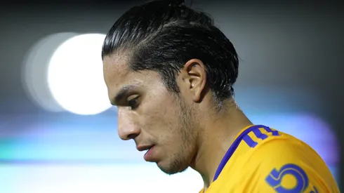 Carlos Salcedo of Tigres looks on during the 6th round match between Mazatlan FC and Tigres UANL as part of the Torneo Grita Mexico A21 Liga MX at Kraken Stadium on August 20, 2021 in Mazatlan, Mexico.