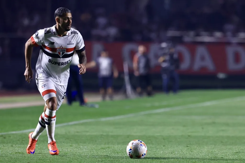Wellington Rato jogador do São Paulo durante partida contra o Nacional (URU) no Morumbi pela Copa Libertadores 2024. Foto: Marcello Zambrana/AGIF
