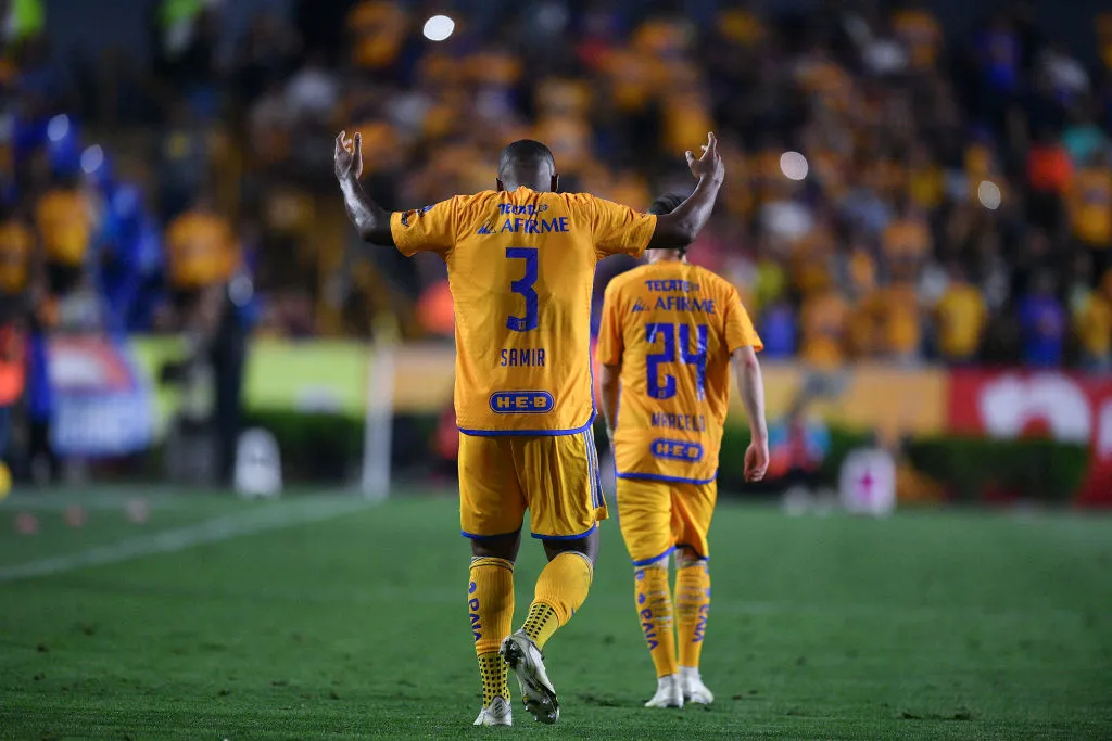 MONTERREY, MEXICO – MARCH 16: Samir De Souza of Tigres celebrates after scoring the team’s fifth goal during the 12th round match between Tigres UANL and Mazatlan FC as part of the Torneo Clausura 2024 Liga MX at Universitario Stadium on March 16, 2024 in Monterrey, Mexico. (Photo by Azael Rodriguez/Getty Images) (Photo by Azael Rodriguez/Getty Images)
