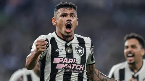 Tiquinho Soares, jogador do Botafogo, comemora seu gol durante partida contra o Criciúma pelo Campeonato Brasileiro de 2024. Foto: Thiago Ribeiro/AGIF