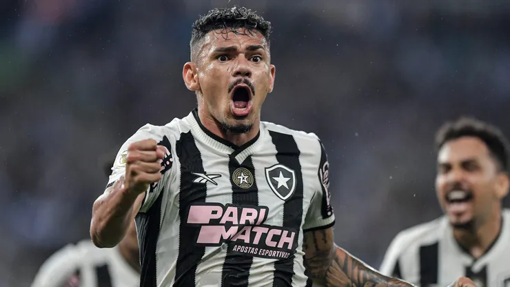 Tiquinho Soares, jogador do Botafogo, comemora seu gol durante partida contra o Criciúma pelo Campeonato Brasileiro de 2024. Foto: Thiago Ribeiro/AGIF