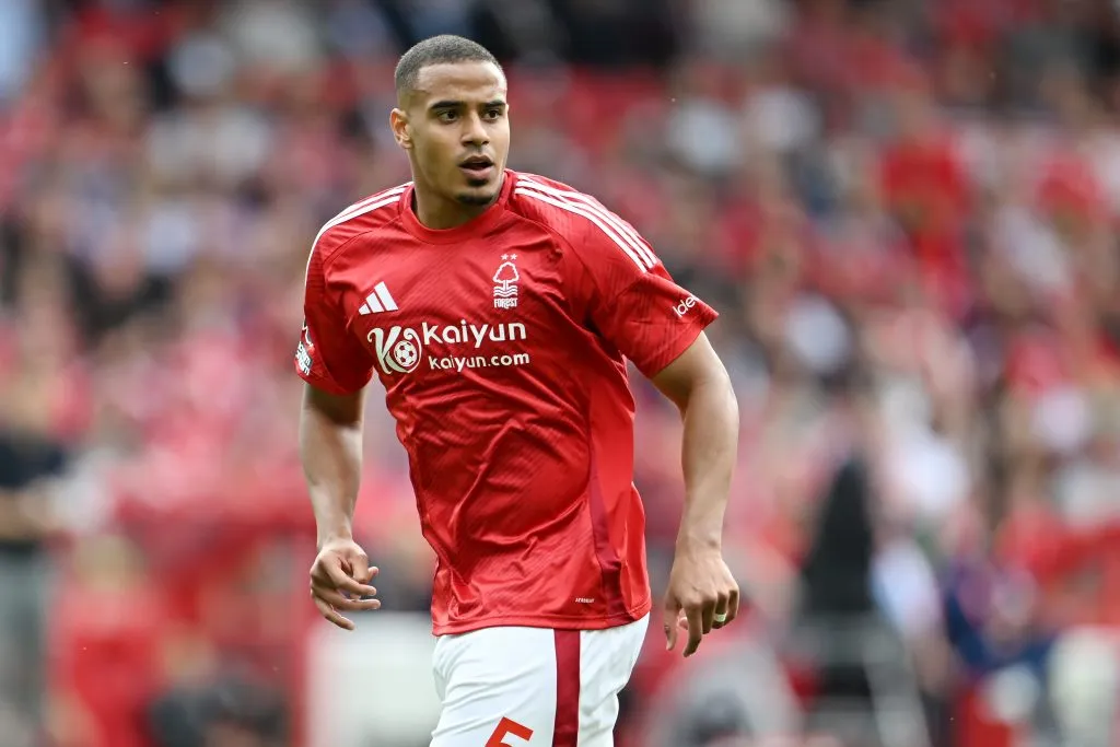 Murillo Santiago Costa dos Santos of Notts Forest in action during the Premier League match between Nottingham Forest FC and AFC Bournemouth at City Ground on August 17, 2024 in Nottingham, England. (Photo by Michael Regan/Getty Images)