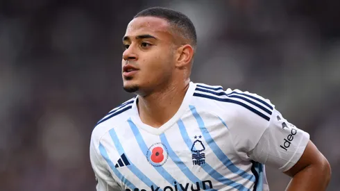 Murillo of Nottingham Forest during the Premier League match between West Ham United and Nottingham Forest at London Stadium on November 12, 2023 in London, England.
