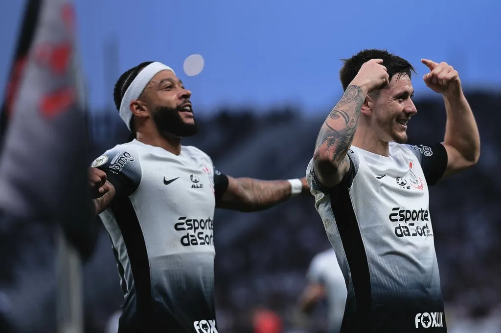 Garro jogador do Corinthians comemora seu gol na Arena Corinthians pelo campeonato Brasileiro A 2024. Foto: Ettore Chiereguini/AGIF