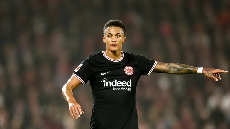 Tuta of Eintracht Frankfurt reacts during the Bundesliga match between 1. FC Köln and Eintracht Frankfurt at RheinEnergieStadion on February 03, 2024 in Cologne, Germany.