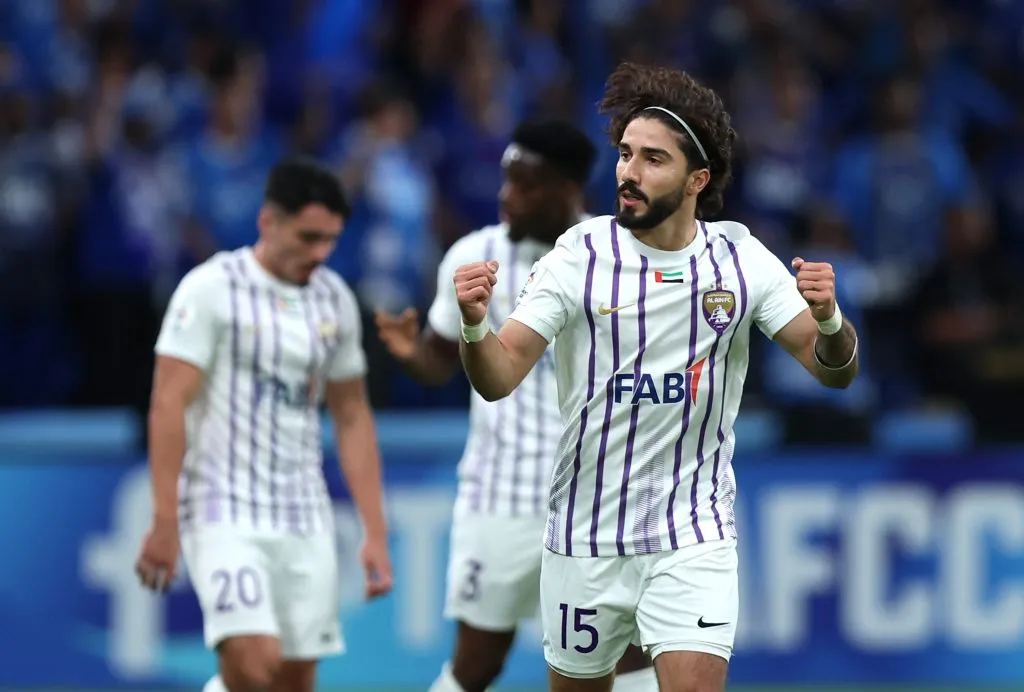 RIYADH, SAUDI ARABIA – APRIL 23: Erik of Al Ain celebrates scoring his team’s first goal during the AFC Champions League Semi Final Second Leg match between Al Hilal and Al Ain at Kingdom Arena on April 23, 2024 in Riyadh, Saudi Arabia. (Photo by Yasser Bakhsh/Getty Images)