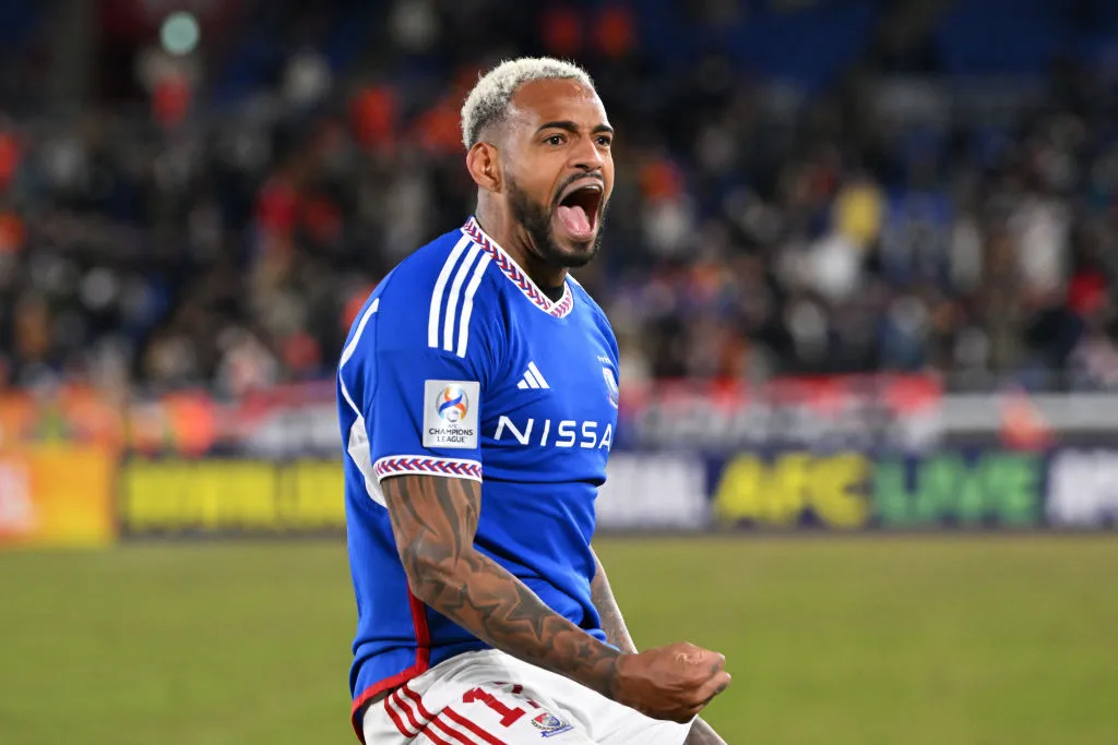 YOKOHAMA, JAPAN – MARCH 13: Anderson Lopes of Yokohama F.Marinos celebrates after scoring the team’s first goal during the AFC Champions League quarter final second leg match between Yokohama F.Marinos v Shandong Taishan at Yokohama International Stadium on March 13, 2024 in Yokohama, Kanagawa, Japan. (Photo by Kenta Harada/Getty Images)