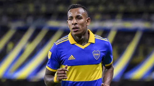 Sebastian Villa of Boca Juniors looks on during a Liga Profesional 2023 match between Boca Juniors and Belgrano at Estadio Alberto J. Armando on May 14, 2023 in Buenos Aires, Argentina.