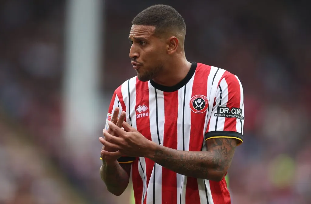 Vinicius Souza of Sheffield United gestures during the Sky Bet Championship match between Sheffield United FC and Watford FC at Bramall Lane on September 01, 2024 in Sheffield, England. (Photo by Nathan Stirk/Getty Images)