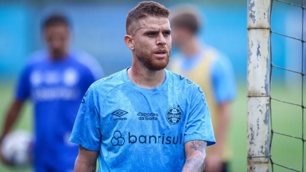 Gustavo Cuellar durante treinamento do Grêmio – Foto: Lucas Uebel/Grêmio FBPA)