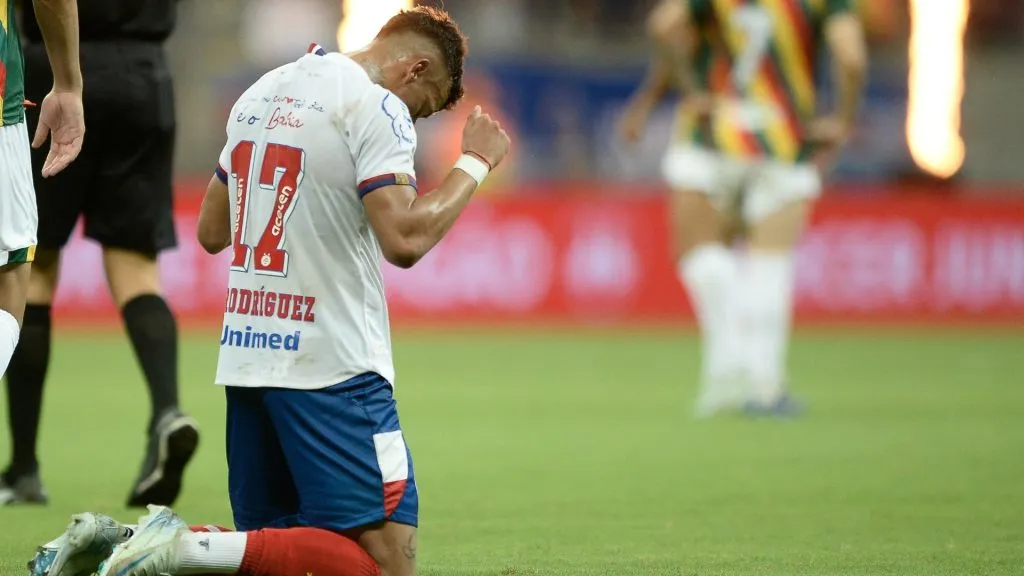 Lucho Rodríguez comemorando o gol marcado na estreia da equipe em 2025 – Foto: Jhony Pinho/AGIF