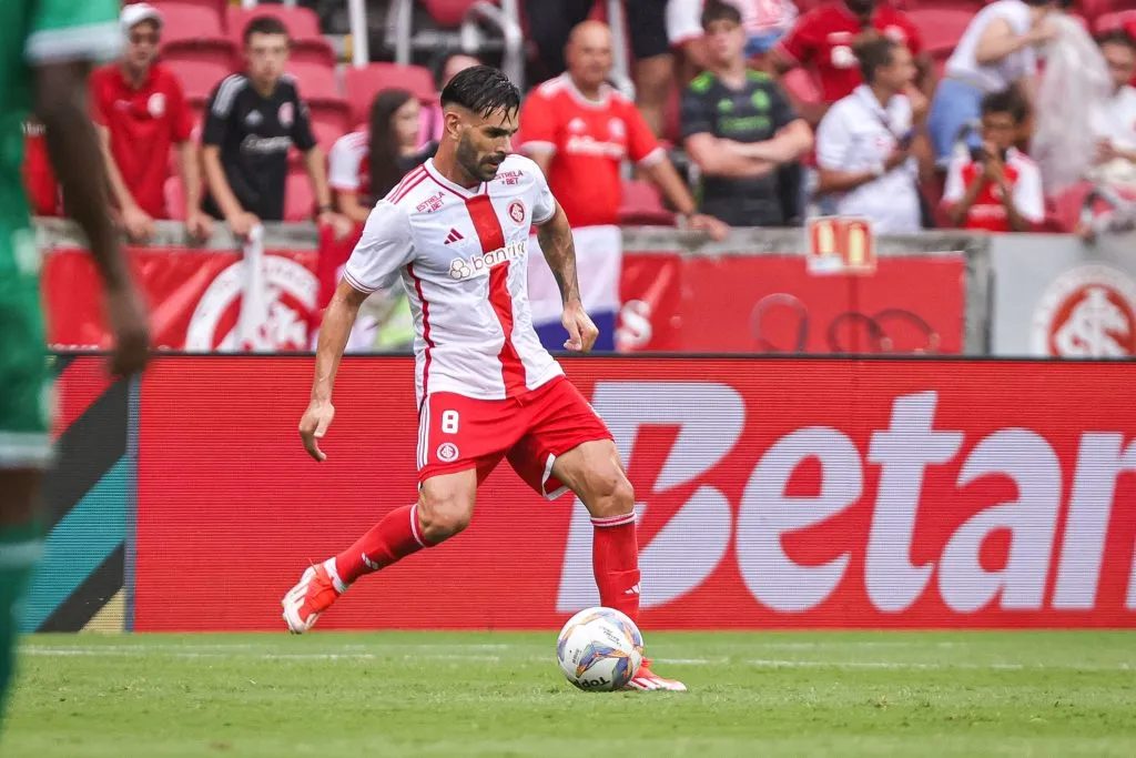 Bruno Henrique, jogador do Internacional, durante partida contra o Juventude no estadio Beira-Rio pelo campeonato Gaucho 2025. Foto: Maxi Franzoi/AGIF