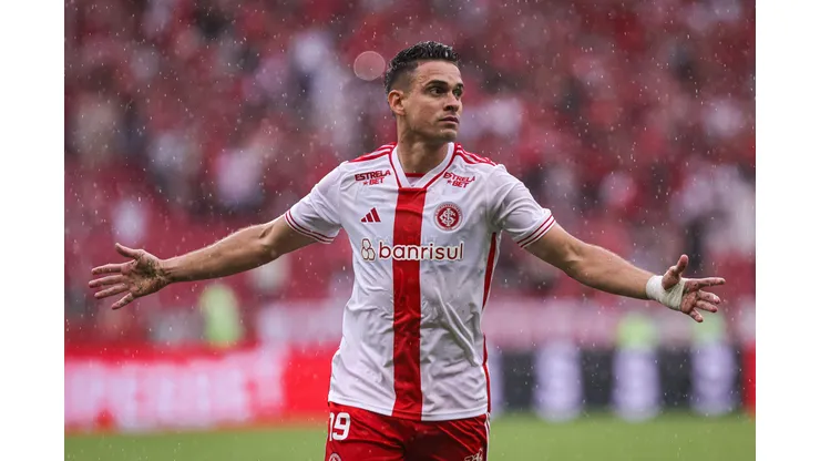 Borré, jogador do Internacional, comemora seu gol durante partida contra o Juventude no estádio Beira-Rio pelo campeonato Gaucho 2025. Foto: Maxi Franzoi/AGIF