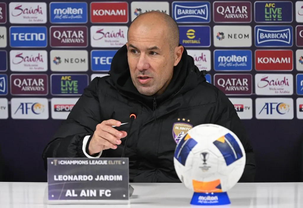 TASHKENT, UZBEKISTAN – DECEMBER 03: Leonardo Jardim, Head Coach of Al Ain, speaks to the media in a post match press conference after the AFC Champions League Elite match between Pakhtakor and Al Ain at Bunyodkor Stadium on December 03, 2024 in Tashkent, Uzbekistan. (Photo by Anvar Ilyasov/Getty Images)