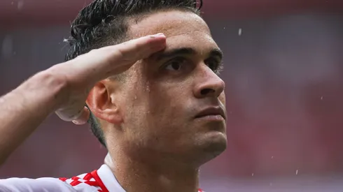 Rafael Borré comemorando gol contra o Juventude no Campeonato Gaúcho de 2025.