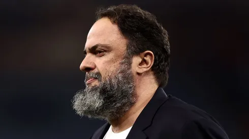 BIRMINGHAM, ENGLAND – MAY 02: Evangelos Marinakis, Owner of Olympiakos, looks on after the team's victory in the UEFA Europa Conference League 2023/24 Semi-Final first leg match between Aston Villa and Olympiacos FC at Villa Park on May 02, 2024 in Birmingham, England. (Photo by Naomi Baker/Getty Images)