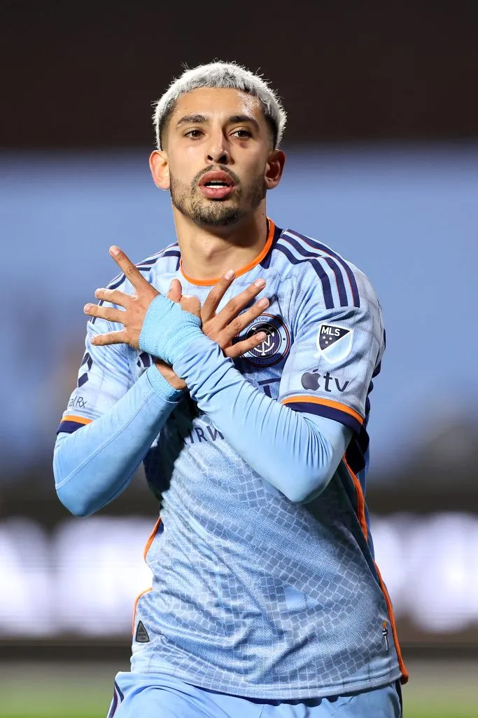 NEW YORK, NEW YORK – NOVEMBER 02: Santiago Rodríguez #10 of New York City FC celebrates a penalty kick goal against FC Cincinnati during the second half at Citi Field on November 02, 2024 in the Queens borough of New York City.  (Photo by Luke Hales/Getty Images)