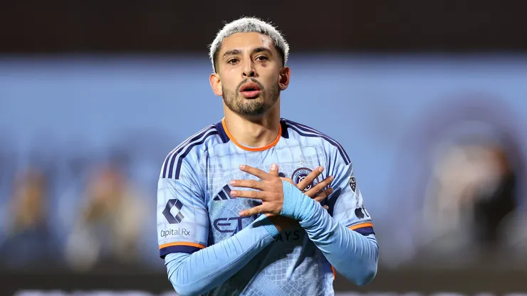 NEW YORK, NEW YORK - NOVEMBER 02: Santiago Rodríguez #10 of New York City FC celebrates a penalty kick goal against the FC Cincinnati during the second half at Citi Field on November 02, 2024 in the Queens borough of New York City. (Photo by Luke Hales/Getty Images)