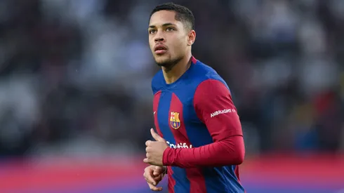 BARCELONA, SPAIN – FEBRUARY 24: Vitor Roque of FC Barcelona looks on during the LaLiga EA Sports match between FC Barcelona and Getafe CF at Estadi Olimpic Lluis Companys on February 24, 2024 in Barcelona, Spain. (Photo by David Ramos/Getty Images)