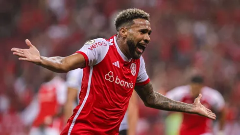 Wesley jogador do Internacional comemora seu gol durante partida contra o Criciuma no estadio Beira-Rio pelo campeonato Brasileiro A 2024.