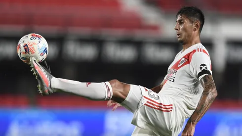 Fabrizio Angileri of River Palte in action during a match between Estudiantes and River Plate as part of Copa de la Liga Profesional 2021 at Jorge Luis Hirschi Stadium on February 14, 2021 in La Plata, Argentina.