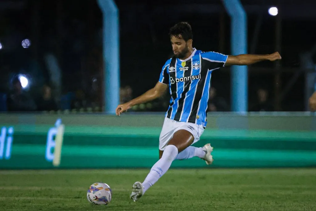 Pepê jogador do Grêmio durante partida contra o Monsoon no estádio Do Vale pelo campeonato Gaúcho 2025. Foto: Maxi Franzoi/AGIF