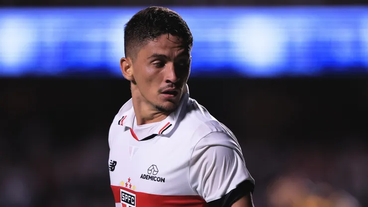 Pablo Maia jogador do São Paulo durante partida contra o Novorizontino no estádio Morumbi pelo campeonato Paulista 2024. Foto: Ettore Chiereguini/AGIF