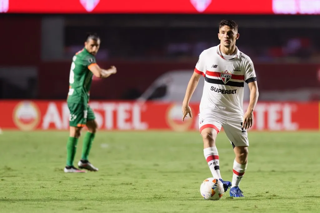 Pablo Maia jogador do São Paulo durante partida contra o Cobresal no Morumbi pelo campeonato Copa Libertadores 2024. Foto: Anderson Romao/AGIF