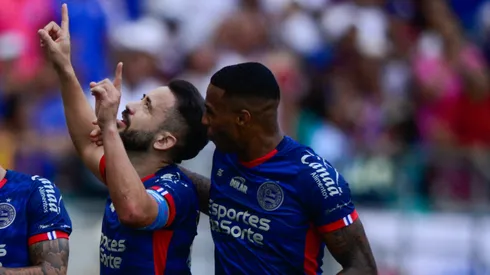 Everton Ribeiro jogador do Bahia comemora seu gol durante partida contra o Vitoria no estádio Arena Fonte Nova pelo campeonato Brasileiro A 2024. Foto: Jhony Pinho/AGIF