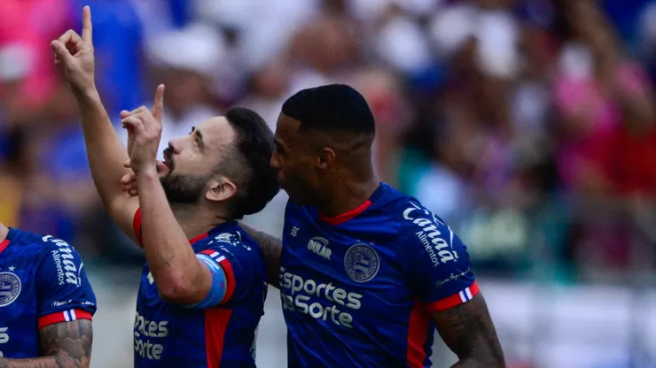 Everton Ribeiro jogador do Bahia comemora seu gol durante partida contra o Vitoria no estádio Arena Fonte Nova pelo campeonato Brasileiro A 2024. Foto: Jhony Pinho/AGIF