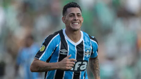 Pavon jogador do Gremio durante partida contra o Juventude no estadio Alfredo Jaconi pelo campeonato Gaucho 2025.