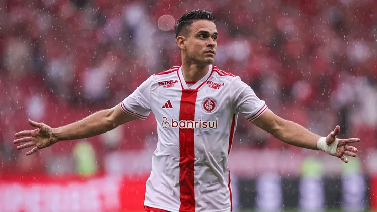 Borre jogador do Internacional comemora seu gol durante partida contra o Juventude no estadio Beira-Rio pelo campeonato Gaucho 2025.