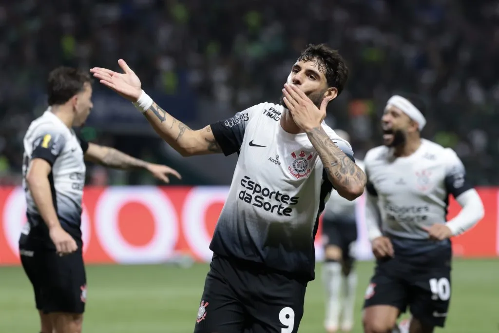 Yuri Alberto jogador do Corinthians comemora seu gol durante partida contra o Palmeiras no estadio Arena Allianz Parque pelo campeonato Paulista 2025. Foto: Marcello Zambrana/AGIF