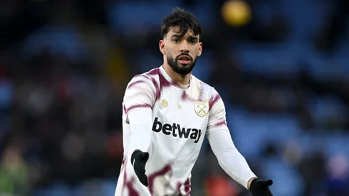 BIRMINGHAM, ENGLAND – JANUARY 26: Lucas Paqueta of West Ham United reacts, during the warm up prior to the Premier League match between Aston Villa FC and West Ham United FC at Villa Park on January 26, 2025 in Birmingham, England. (Photo by Shaun Botterill/Getty Images)