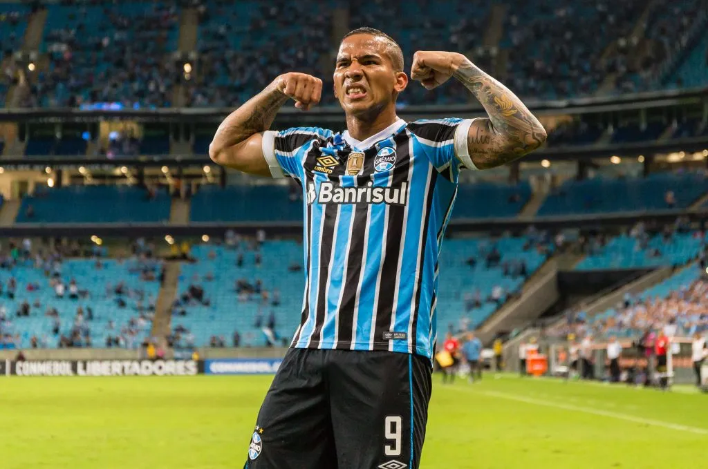 RS – Porto Alegre – 04/04/2018 – Libertadores 2018, Gremio x Monagas – Jael do Gremio comemora seu gol durante partida contra o Monagas no estadio Arena do Gremio pelo campeonato Libertadores 2018. Foto: Jeferson Guareze/AGIF