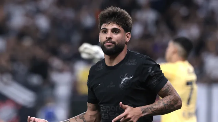 Yuri Alberto jogador do Corinthians comemora seu gol durante partida contra o Santos no estádio Arena Corinthians pelo campeonato Paulista 2025. Foto: Marcello Zambrana/AGIF