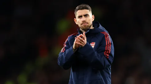 LONDON, ENGLAND – MAY 02: Jorginho of Arsenal applauds the fans after the team's victory in the Premier League match between Arsenal FC and Chelsea FC at Emirates Stadium on May 02, 2023 in London, England. (Photo by Alex Pantling/Getty Images)