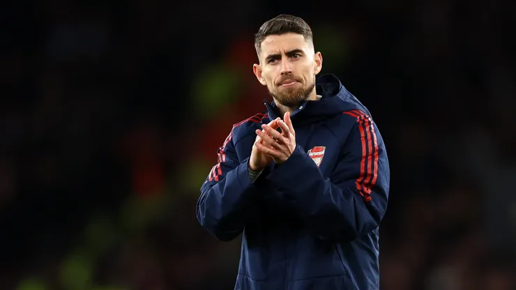 LONDON, ENGLAND - MAY 02: Jorginho of Arsenal applauds the fans after the team's victory in the Premier League match between Arsenal FC and Chelsea FC at Emirates Stadium on May 02, 2023 in London, England. (Photo by Alex Pantling/Getty Images)
