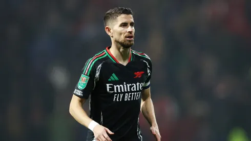 PRESTON, ENGLAND – OCTOBER 30: Jorginho of Arsenal looks on during the Carabao Cup Fourth Round match between Preston North End and Arsenal at Deepdale on October 30, 2024 in Preston, England. (Photo by Matt McNulty/Getty Images)
