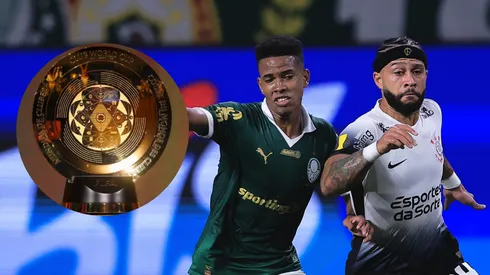 Estêvão e Memphis Depay em Palmeiras x Corinthians. Foto: Ettore Chiereguini/AGIF
