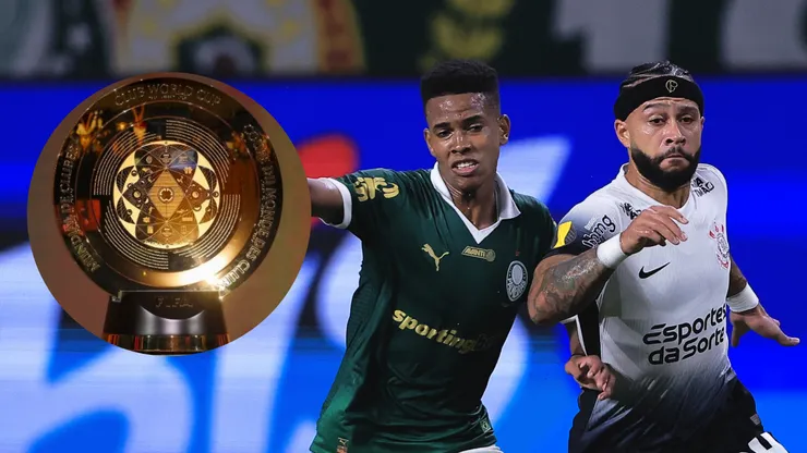 Estêvão e Memphis Depay em Palmeiras x Corinthians. Foto: Ettore Chiereguini/AGIF