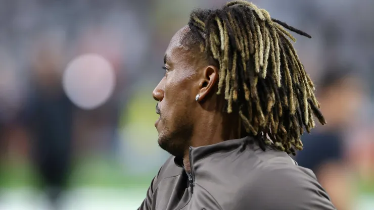 Carrillo jogador do Corinthians durante aquecimento antes da partida contra o Bahia no estadio Arena Corinthians pelo campeonato Brasileiro A 2024.