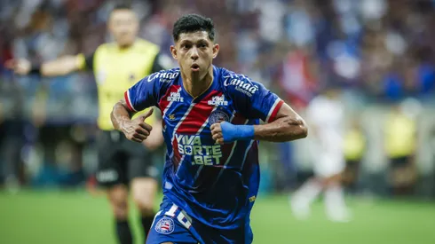 Erick Pulga, atacante do Bahia, comemora gol em cima do Vitória pelo Baianão (Imagem: Rafael Rodrigues/EC Bahia)