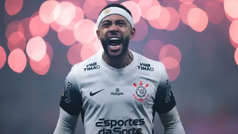 Memphis Depay jogador do Corinthians comemora durante partida contra o Palmeiras no estadio Arena Corinthians pelo campeonato Paulista 2025. Foto: Ettore Chiereguini/AGIF