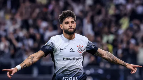 Yuri Alberto jogador do Corinthians comemora seu gol durante partida contra o Gremio no estadio Arena Corinthians pelo campeonato Brasileiro A 2024.