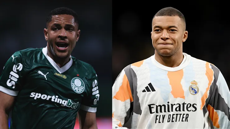 Vitor Roque e Mbappé. Foto: Agif e Getty