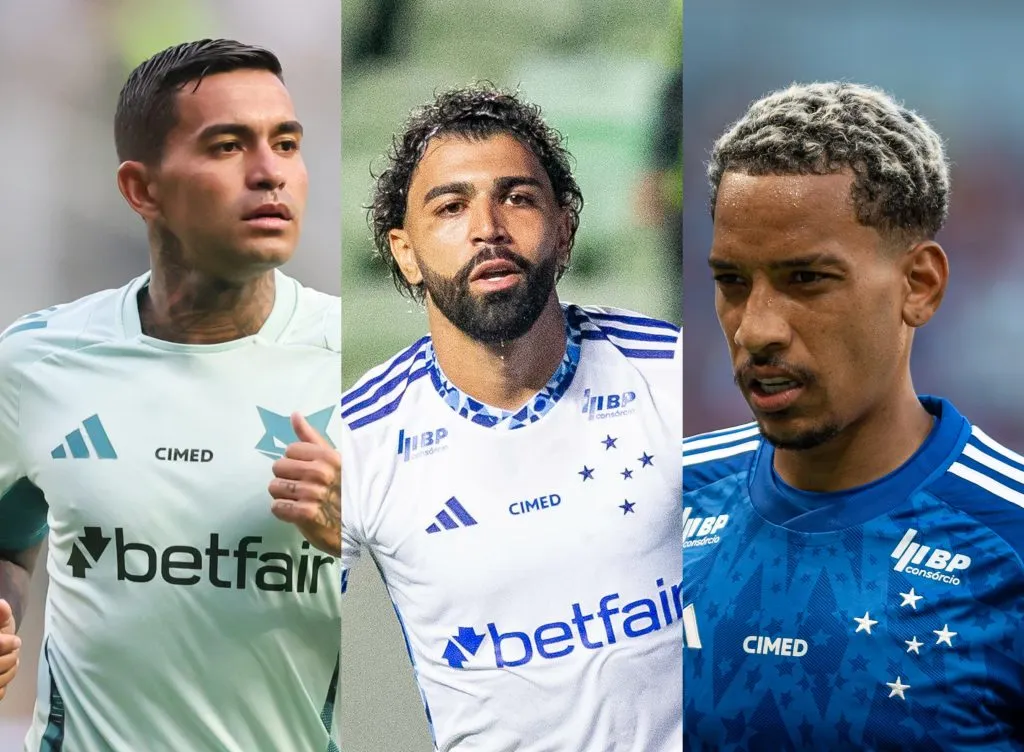 Dudu, Gabigol e Matheus Pereira, jogadores do Cruzeiro (Imagem: Gilson Lobo/AGIF/ Fernando Moreno/AGIF/ Alessandra Torres/AGIF)