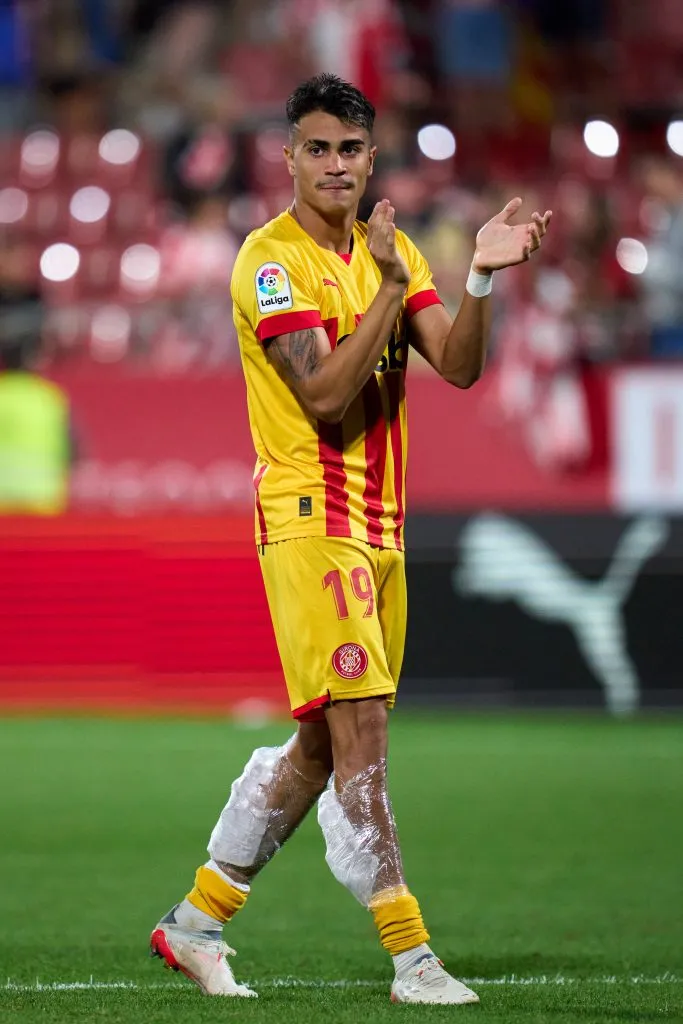 GIRONA, SPAIN – SEPTEMBER 09: Reinier Jesus of Girona FC celebrates victory following the LaLiga Santander match between Girona FC and Real Valladolid CF at Montilivi Stadium on September 09, 2022 in Girona, Spain. (Photo by Alex Caparros/Getty Images)
