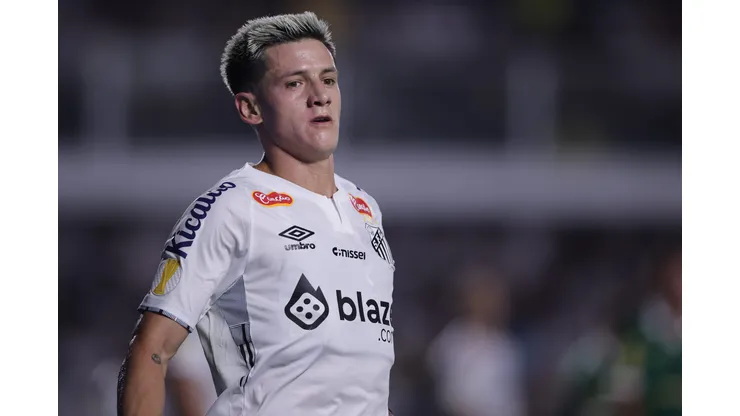 Léo Godoy durante confronto entre Santos e Palmeiras no Campeonato Paulista de 2025. Foto: Ettore Chiereguini/AGIF